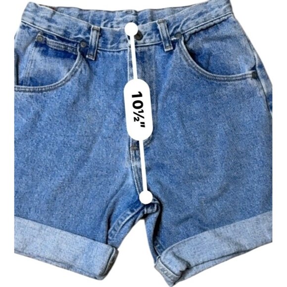 Vintage Wrangler Jeans DIY High Waist Cuffed Cutoff Shorts Med Wash Blue Size 25 - Picture 5 of 14